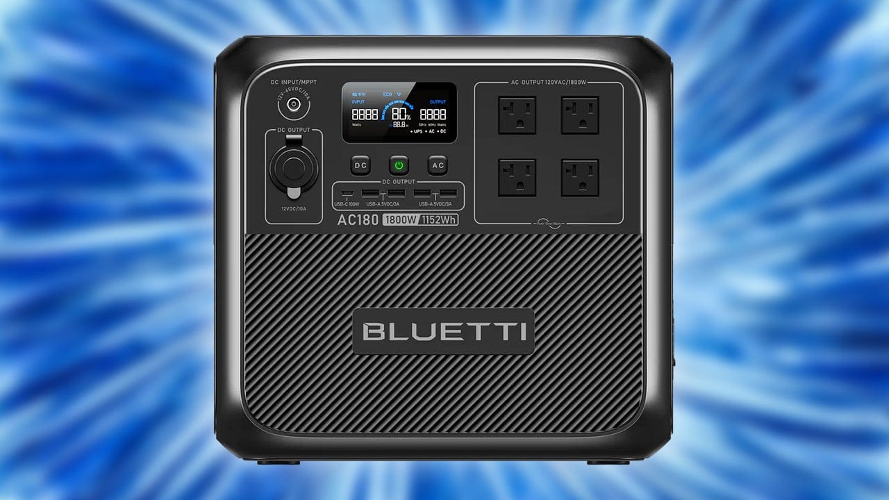 Save 20% on Bluetti AC180 1,152Wh 1,800W LiFePO4 Power Station